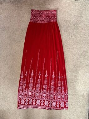 No Boundaries Red Maxi Skirt with White Border Print